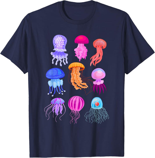 Retro Jellyfish Design T-Shirt - T-Shirt | Navy