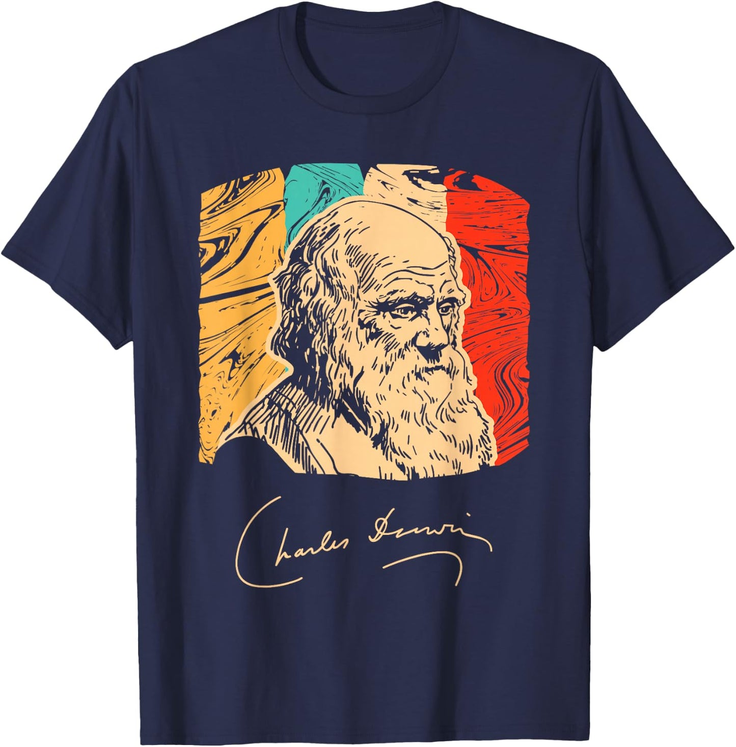 Charles Darwin Naturalist Biologist Scientist Retro T shirt T-Shirt - T-Shirt | Navy