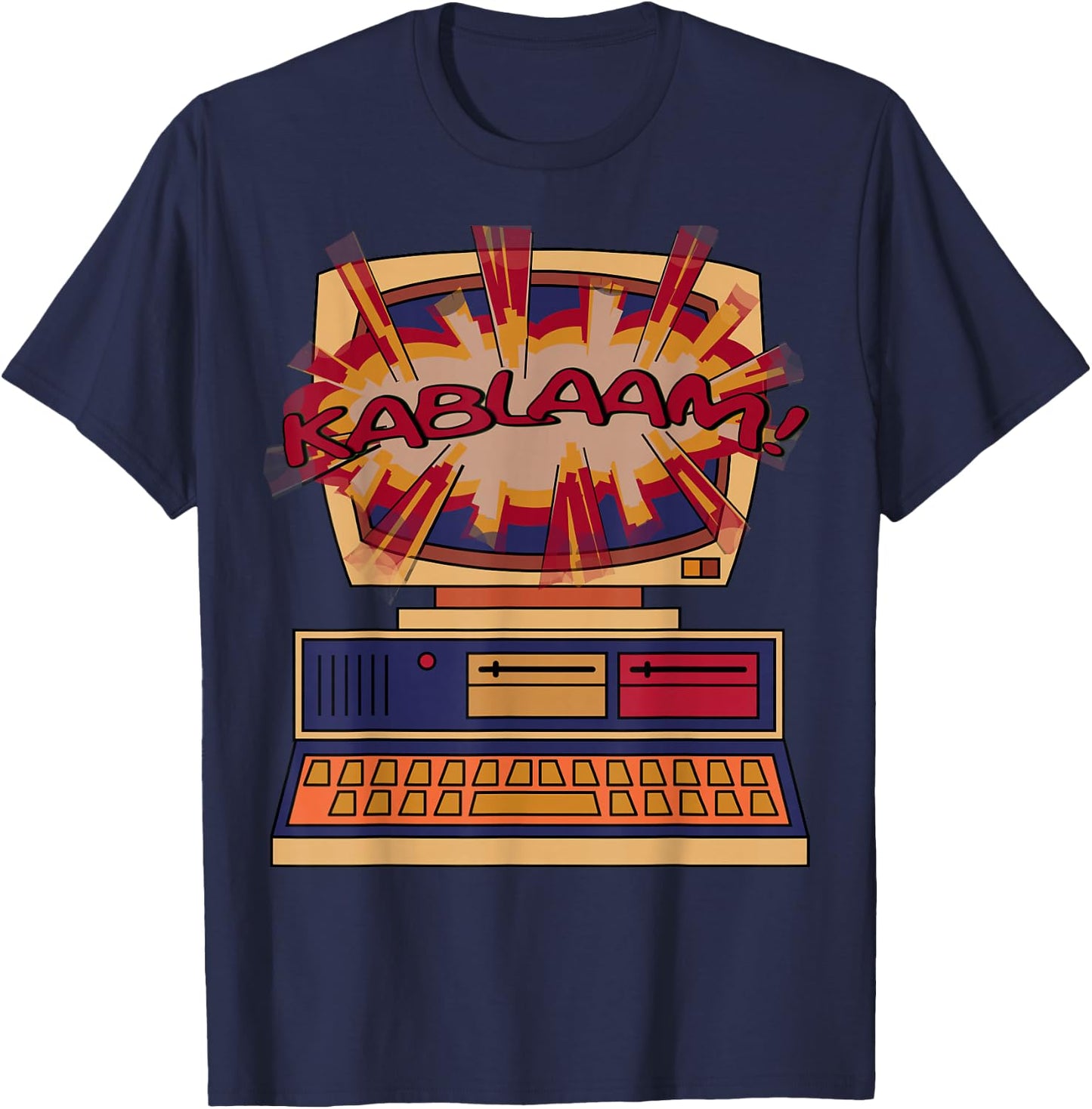 Nerdy Computer Explosion Video Gamer Geek Gift T-Shirt - T-Shirt | Navy