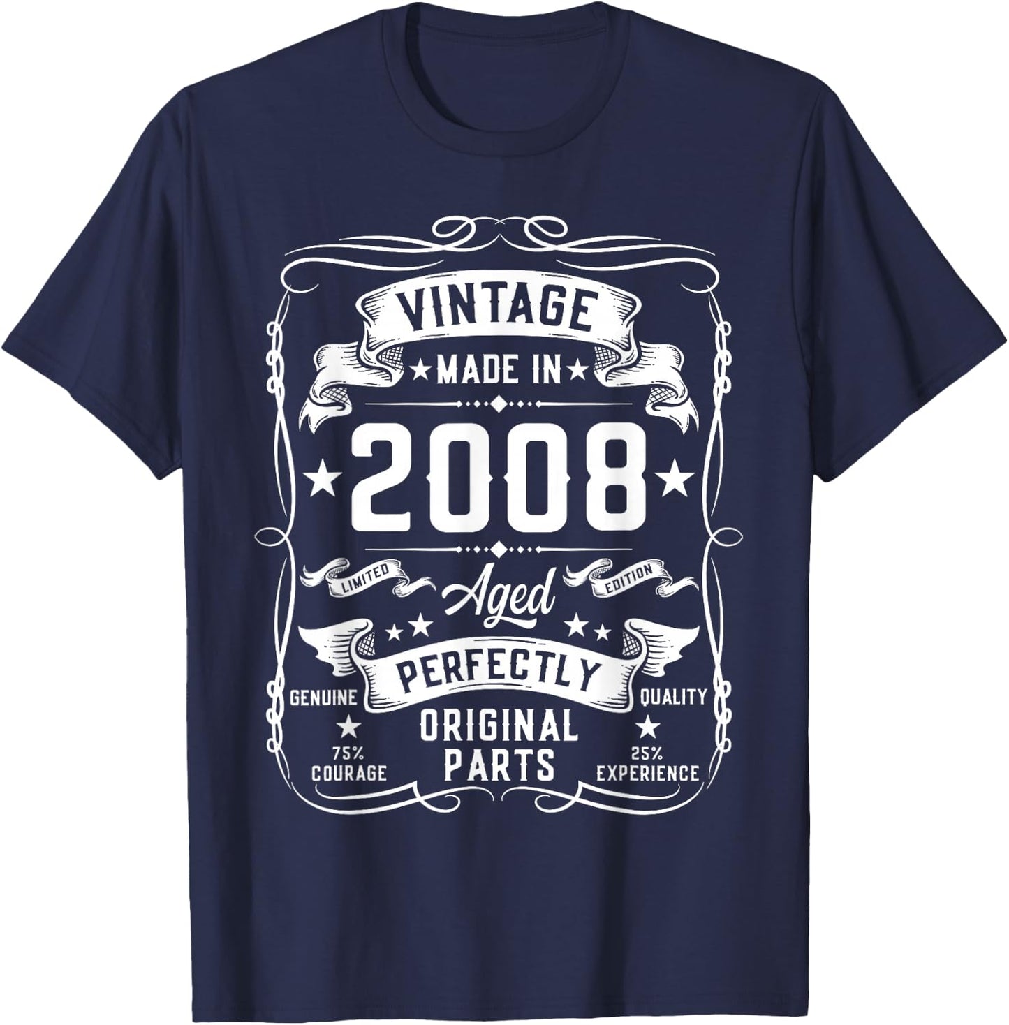 Vintage 2008 17 Years Old Gifts for Boys 17yr 17th Birthday T-Shirt - T-Shirt | Navy
