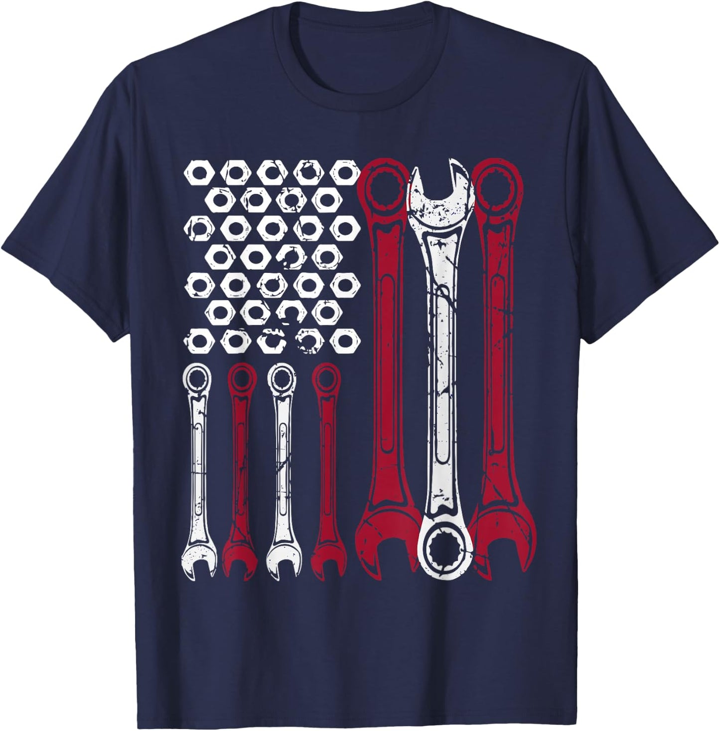 Patriotic Mechanic Wrench American Flag T-Shirt - T-Shirt | Navy