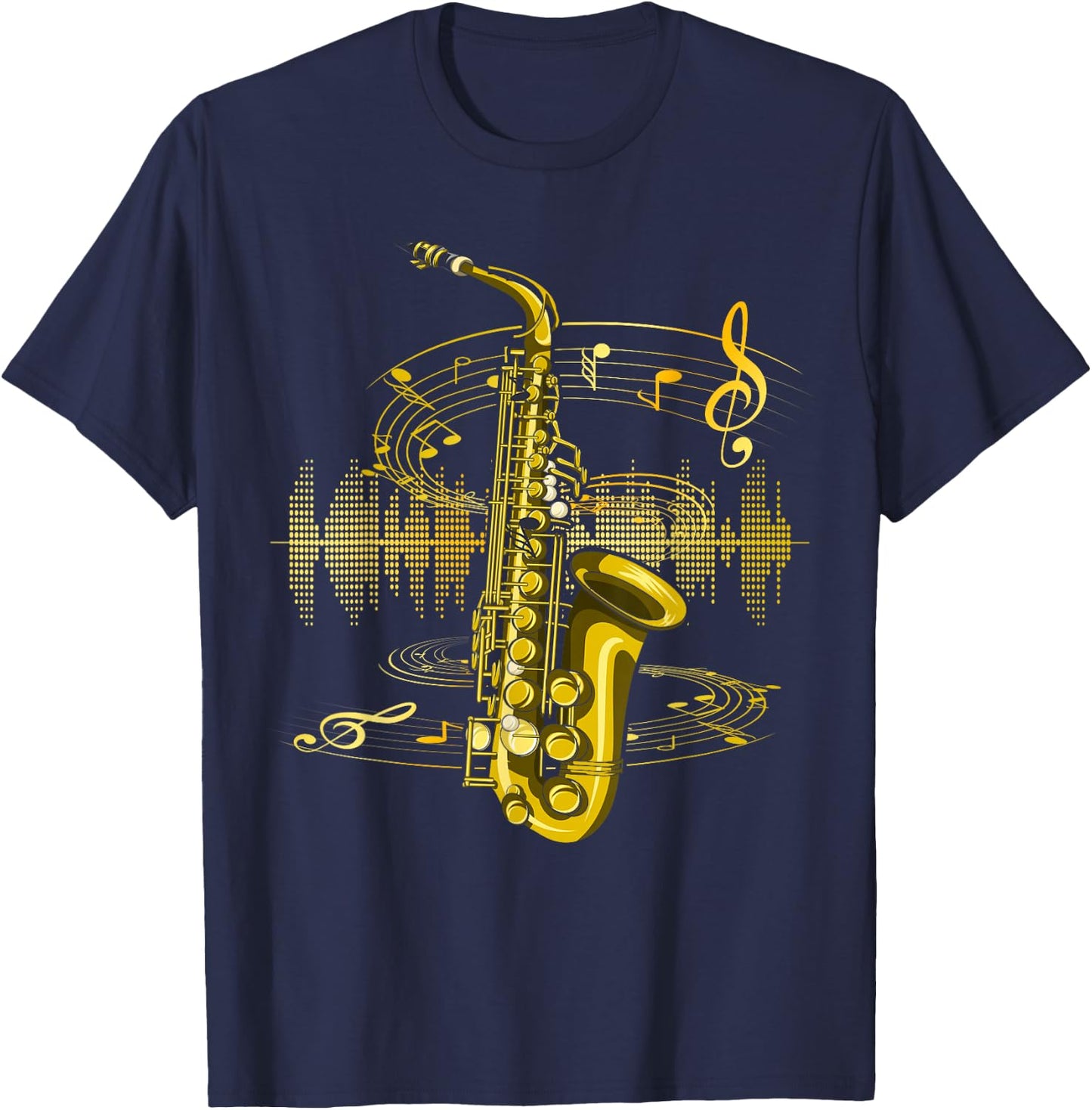 Music Sheet Music Saxophonist Clef Jazz Musician Saxophone T-Shirt - T-Shirt | Navy