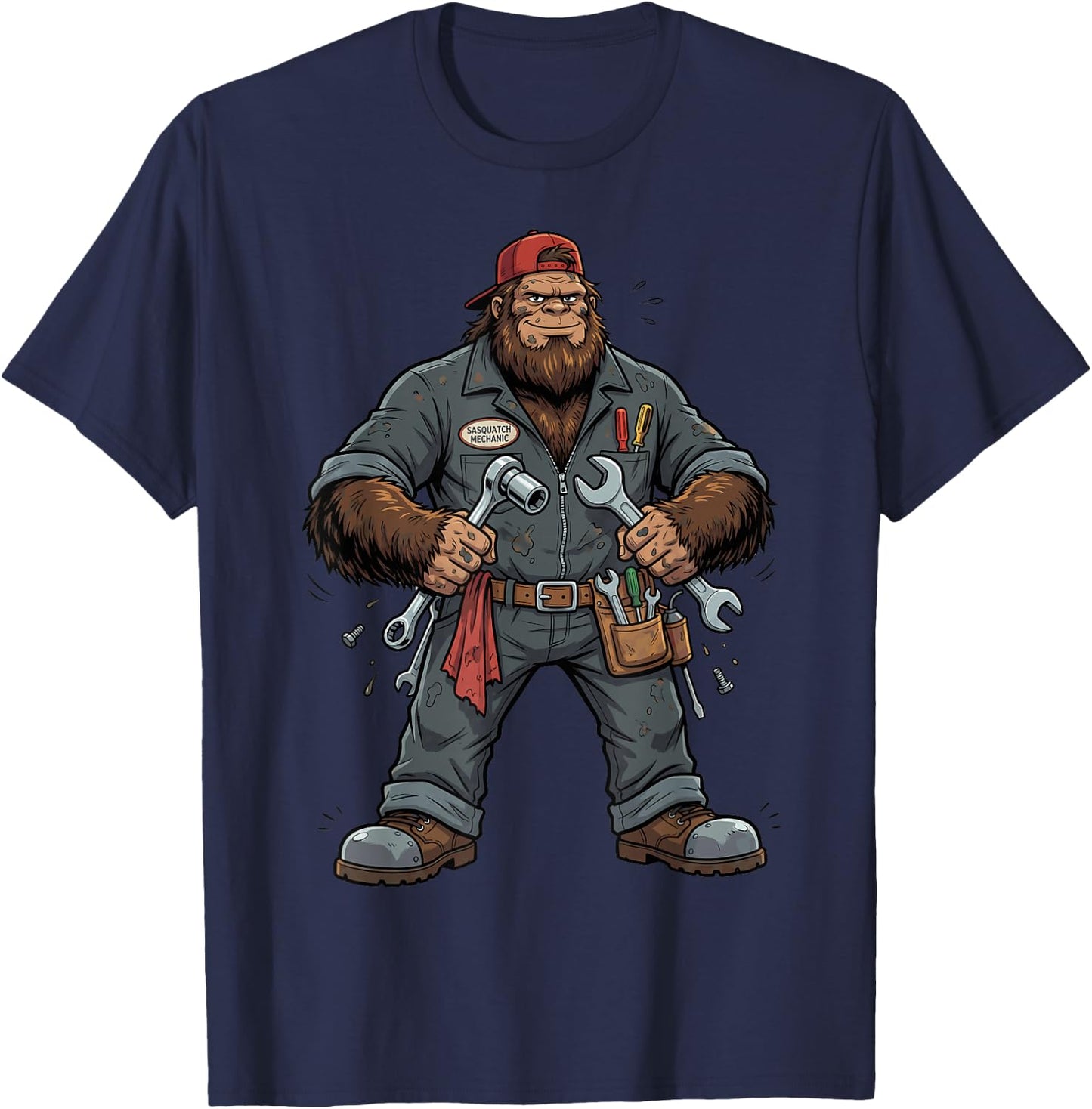 Bigfoot Auto Mechanic Sasquatch Car Repair Specialist T-Shirt - T-Shirt | Navy