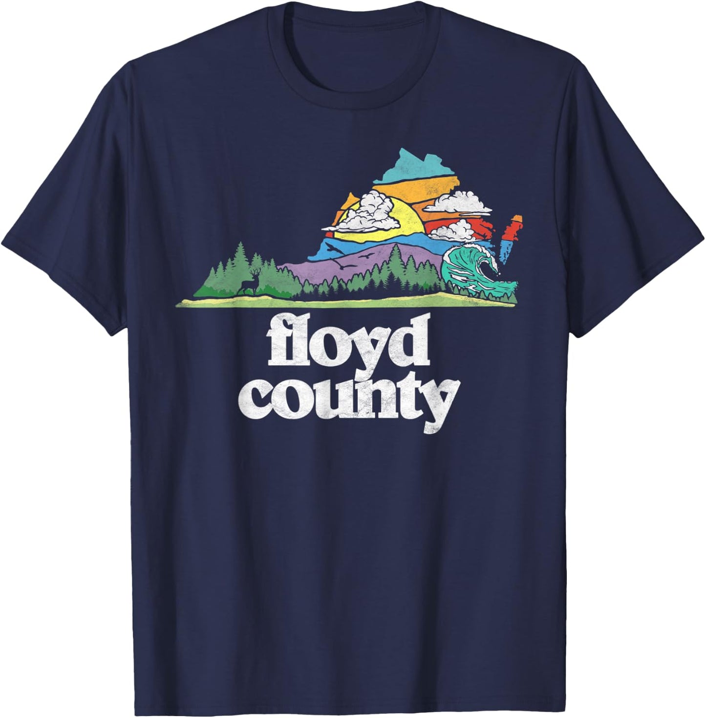 Floyd County Virginia Outdoors & Nature Lover Retro 80s T-Shirt - T-Shirt | Navy