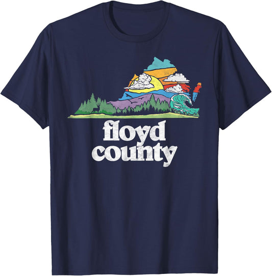Floyd County Virginia Outdoors & Nature Lover Retro 80s T-Shirt - T-Shirt | Navy