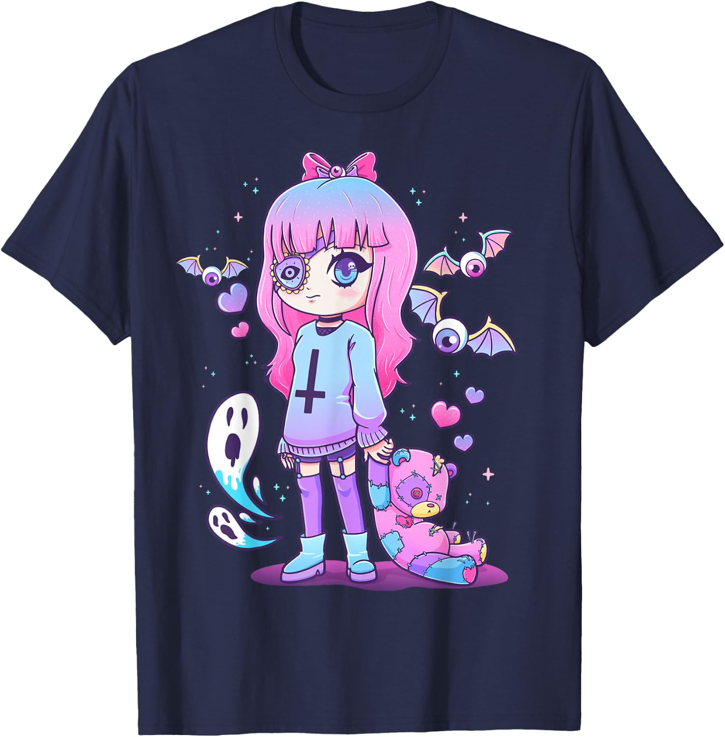 Pastel Goth Creepy Girl Teddy Bear Kawaii Emo Cute Nu Goth T-Shirt - T-Shirt | Navy