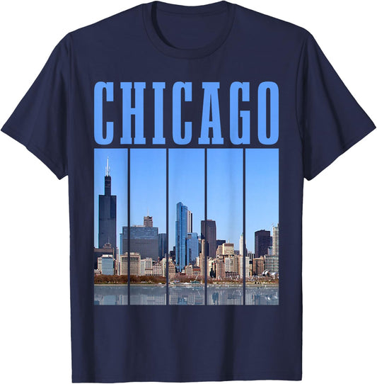 Chicago Illinois Vintage Pride Chicago Skyline T-Shirt - T-Shirt | Navy