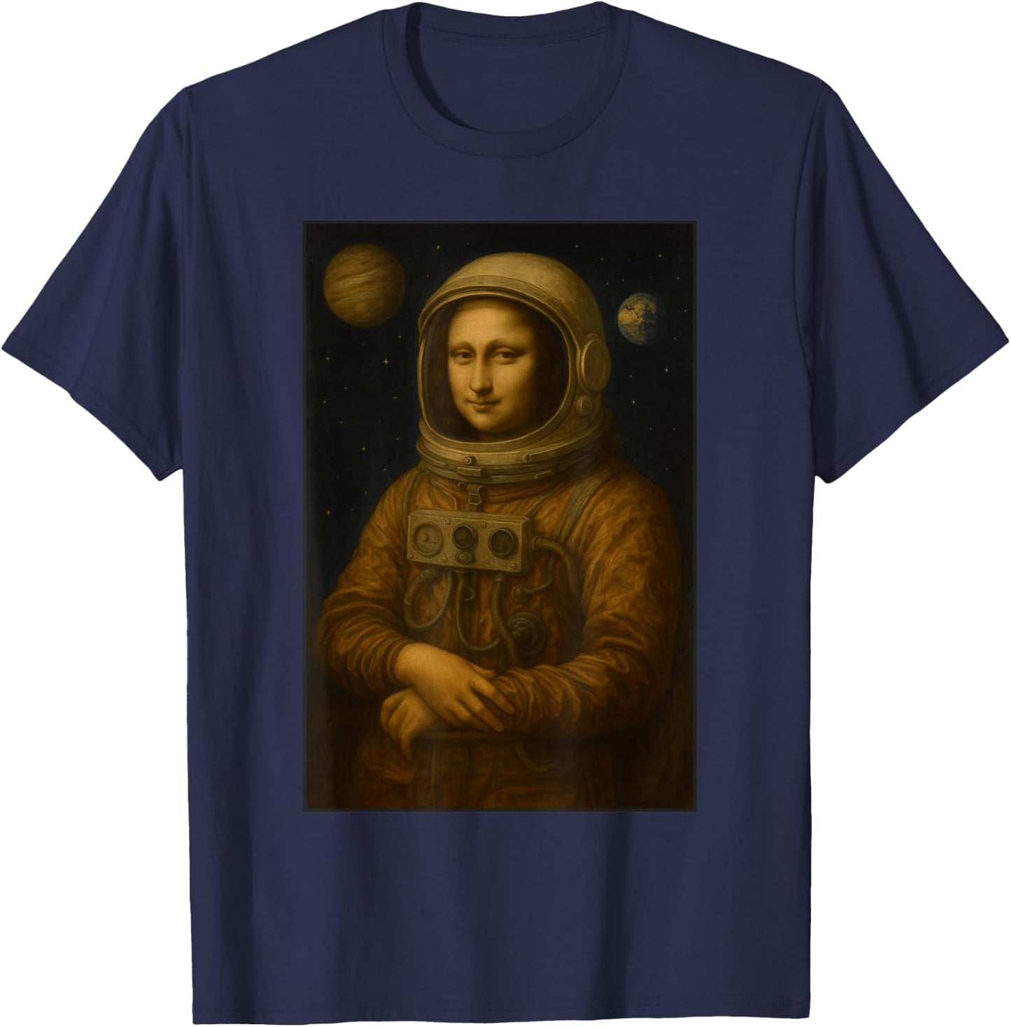 Mona Lisa Astronaut Space Art Aesthetic Cosmic Renaissance T-Shirt - T-Shirt | Navy