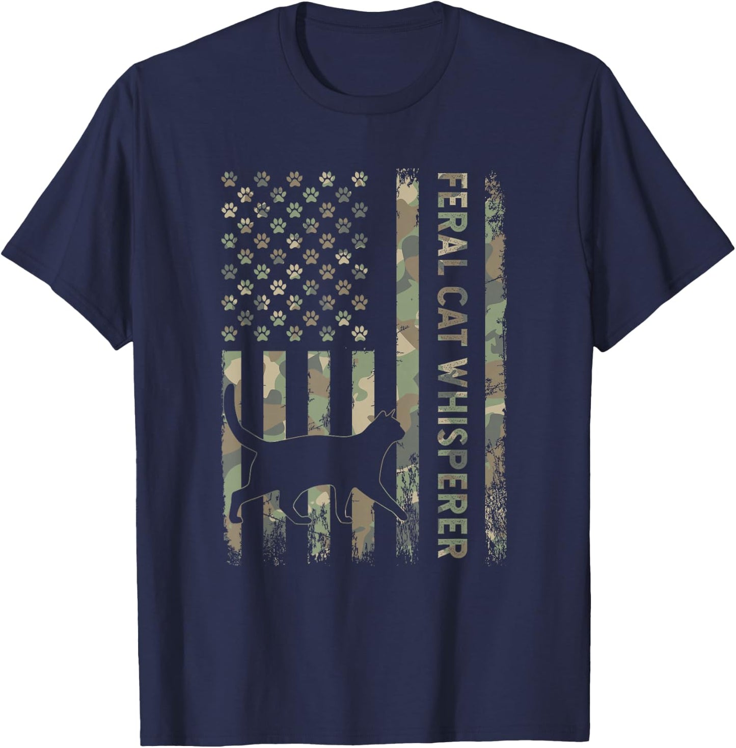 Feral Cat Whisperer Dad Camo USA Flag T-Shirt - T-Shirt | Navy