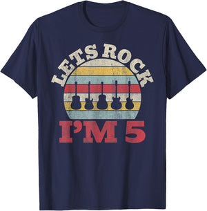 Lets Rock Im 5 Birthday 5th Rock and Roll T-Shirt - T-Shirt | Navy