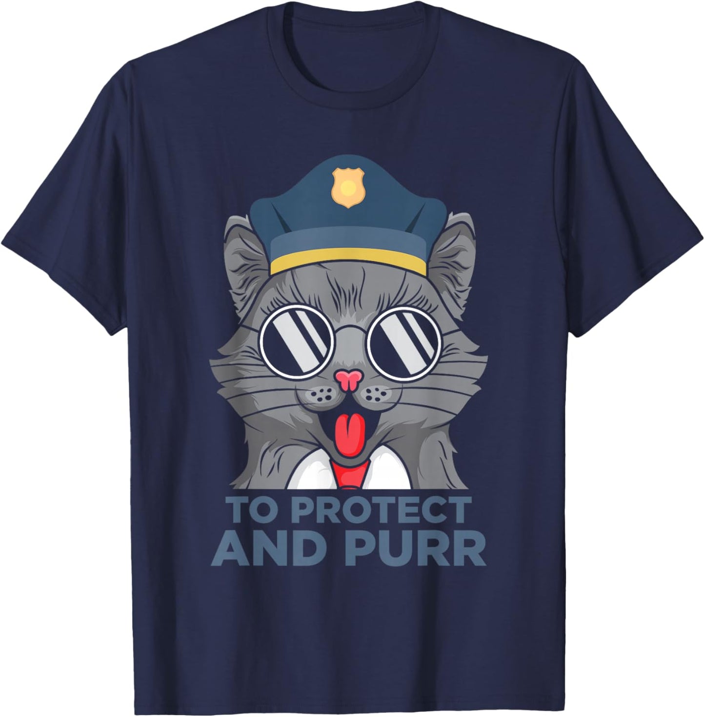 Funny Police officer Cat Cop Protect detective T-Shirt - T-Shirt | Navy