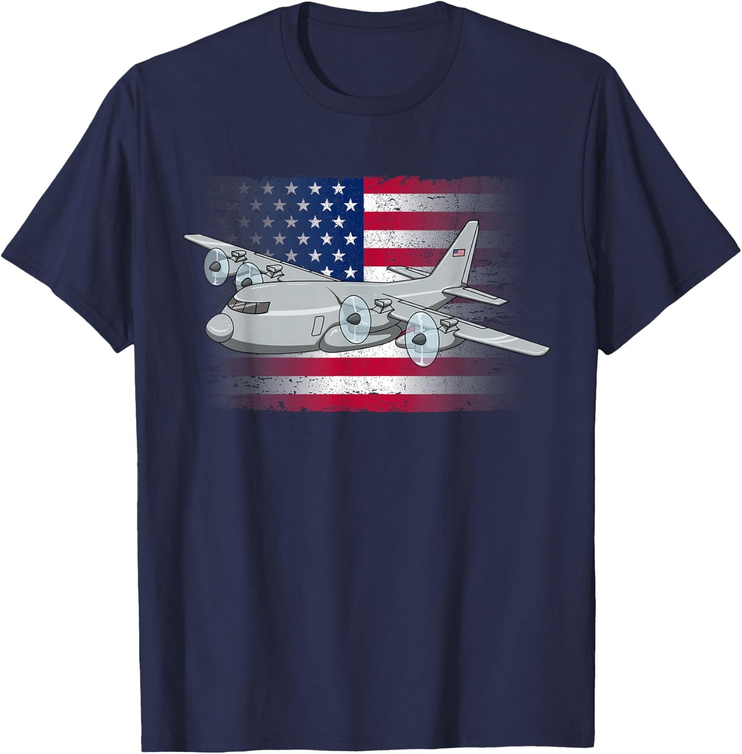 Flying C-130 American Flag Military Airplane C130 Hercules Women Kids Men T-Shirt - T-Shirt | Navy