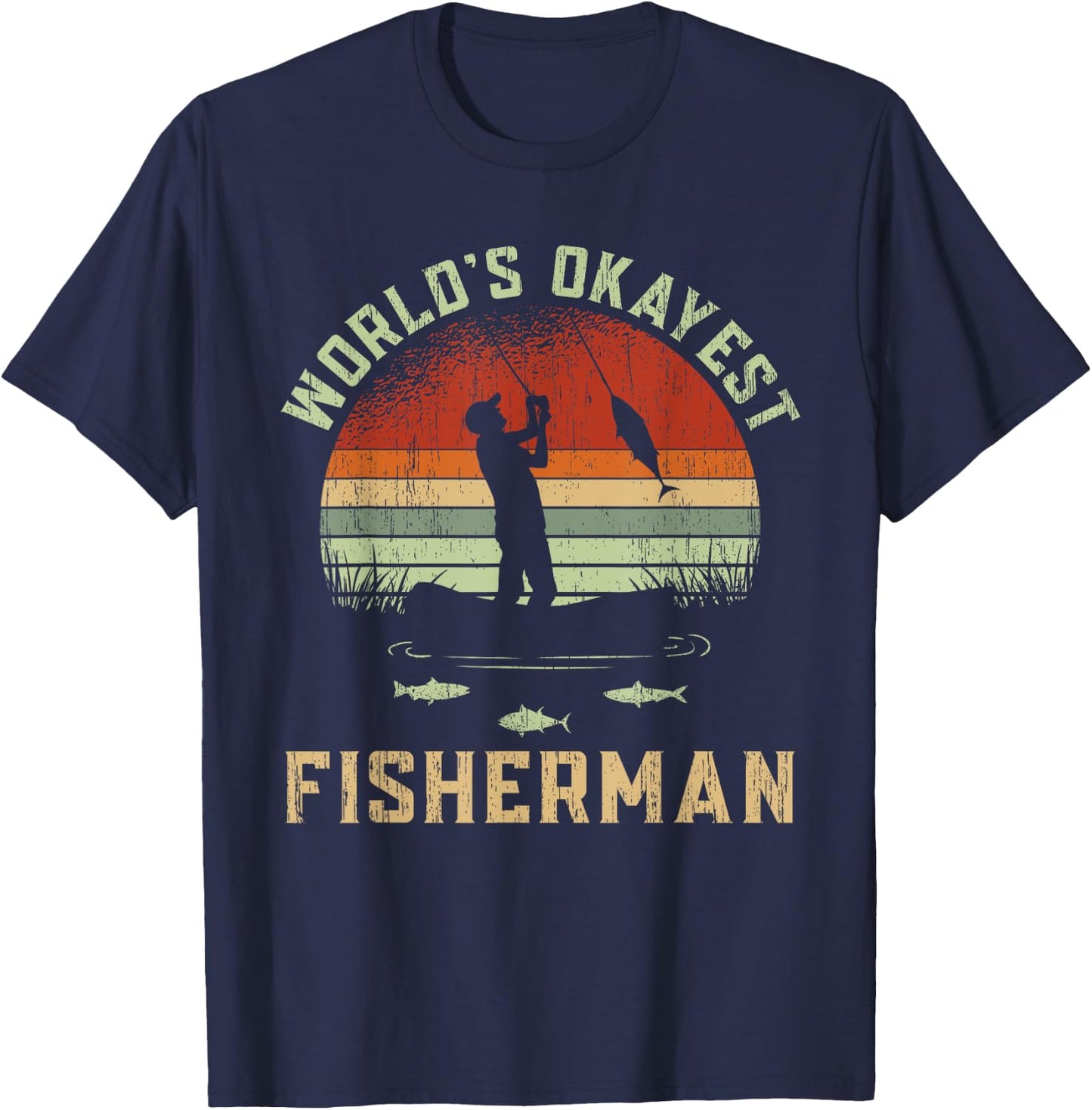World Okayest Fisherman Vintage T-Shirt - T-Shirt | Navy