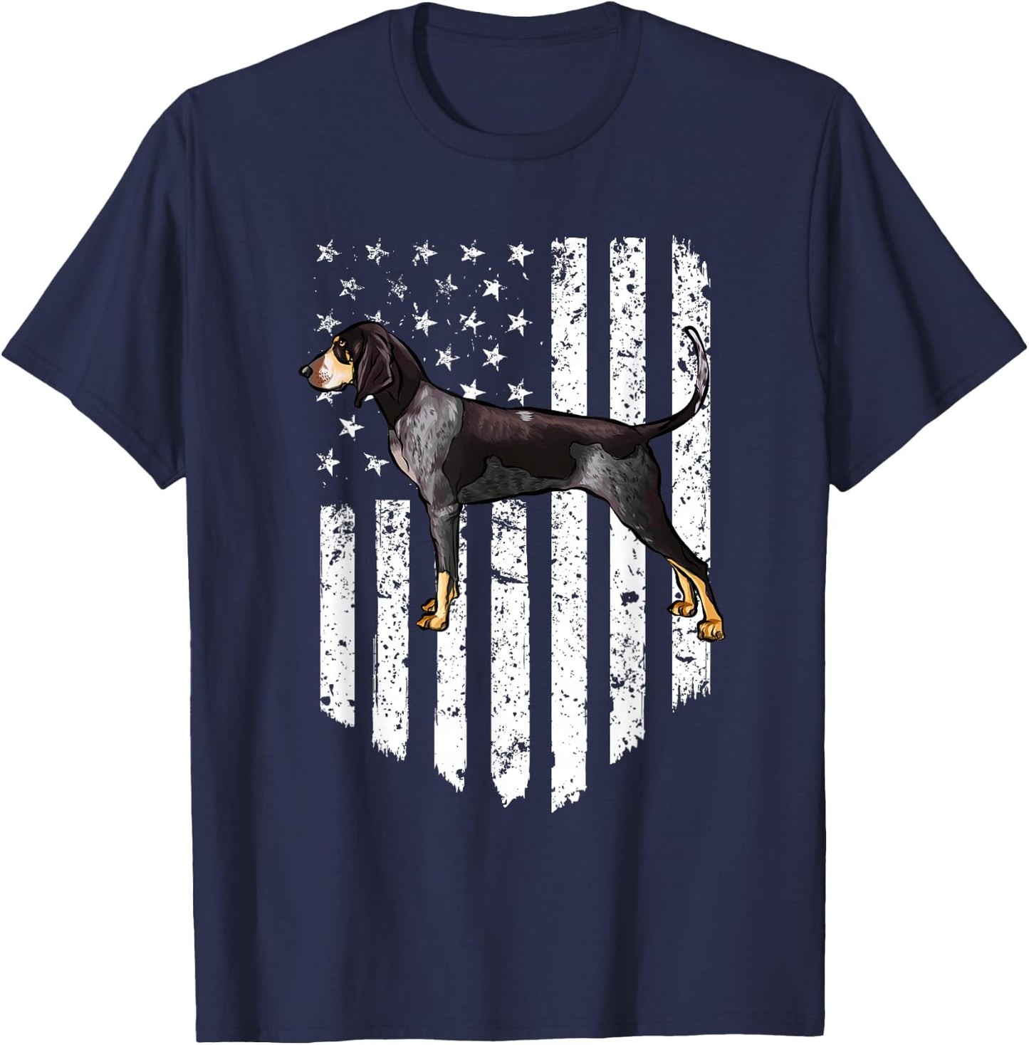 Black White American Flag Bluetick Coonhound 4th Of July USA T-Shirt - T-Shirt | Navy