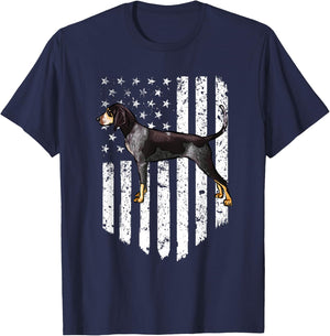 Black White American Flag Bluetick Coonhound 4th Of July USA T-Shirt - T-Shirt | Navy