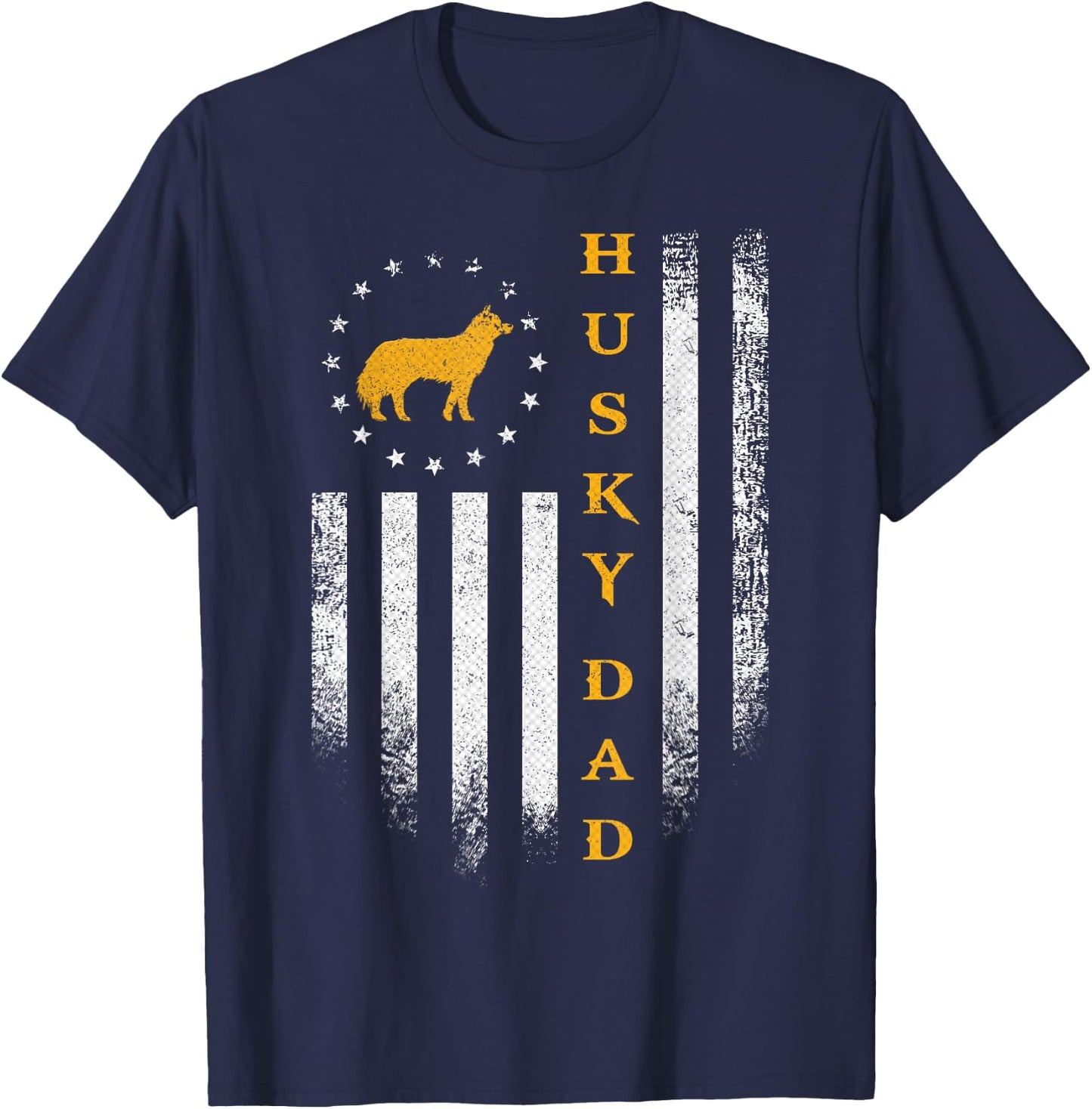 Vintage USA Flag Proud Siberian Husky Dog Dad Silhouette Kids Men T-Shirt - T-Shirt | Navy