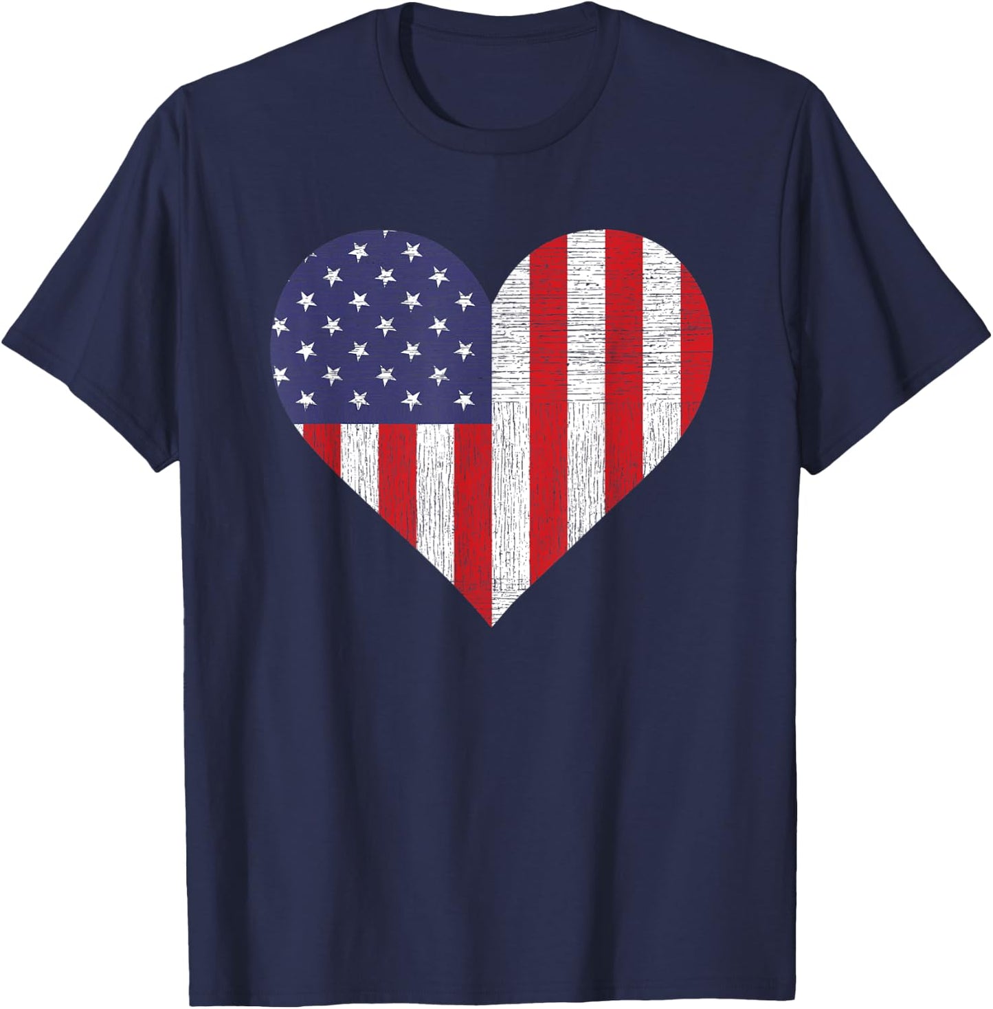 American Flag Heart Patriotic USA 4th of July T-Shirt - T-Shirt | Navy
