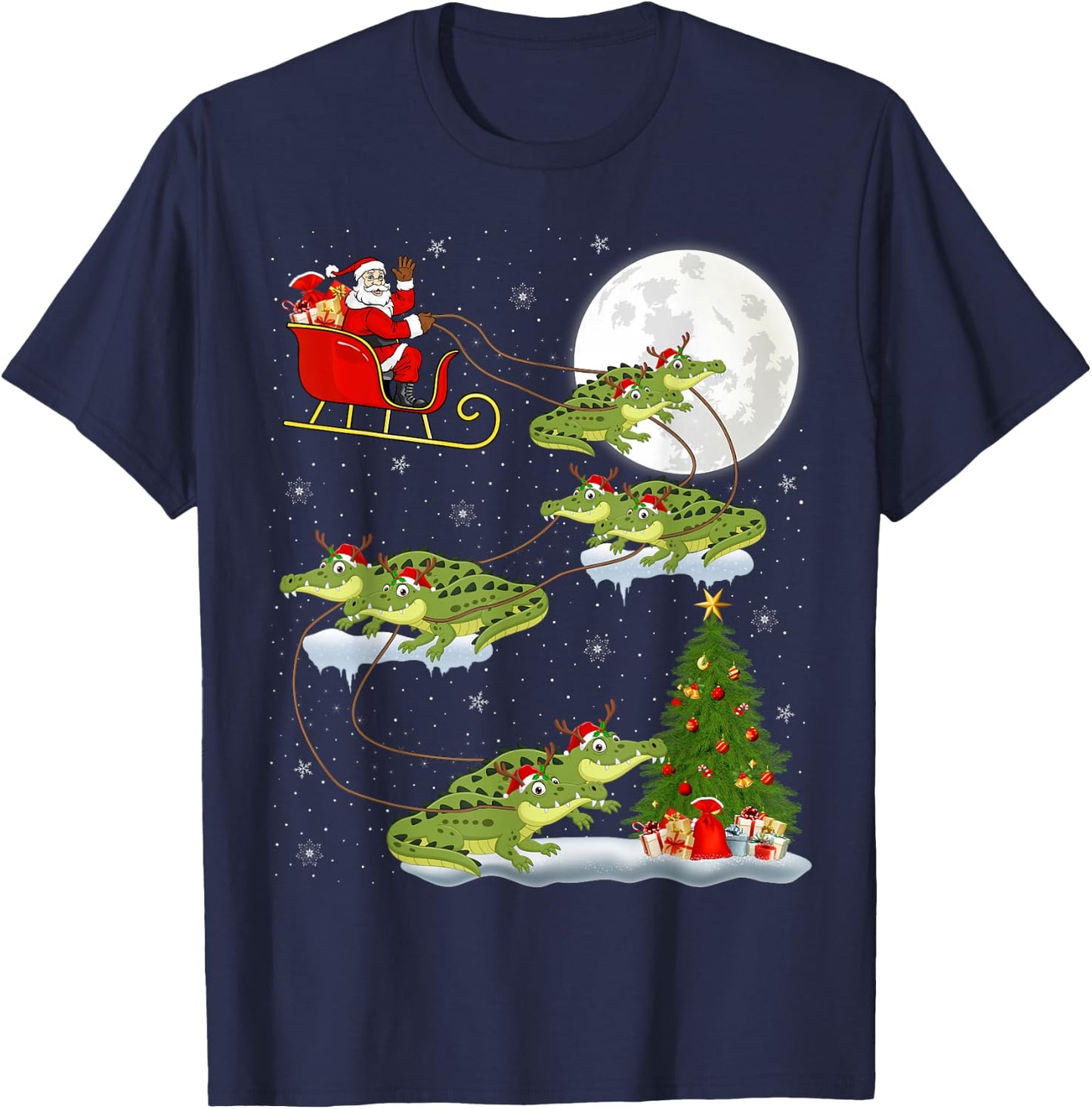 Funny Xmas Lighting Tree Santa Riding Alligator Christmas T-Shirt - T-Shirt | Navy