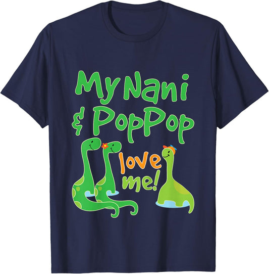Kids My Nani and Poppop Love Me Grandson Dinosaur T-Shirt - T-Shirt | Navy