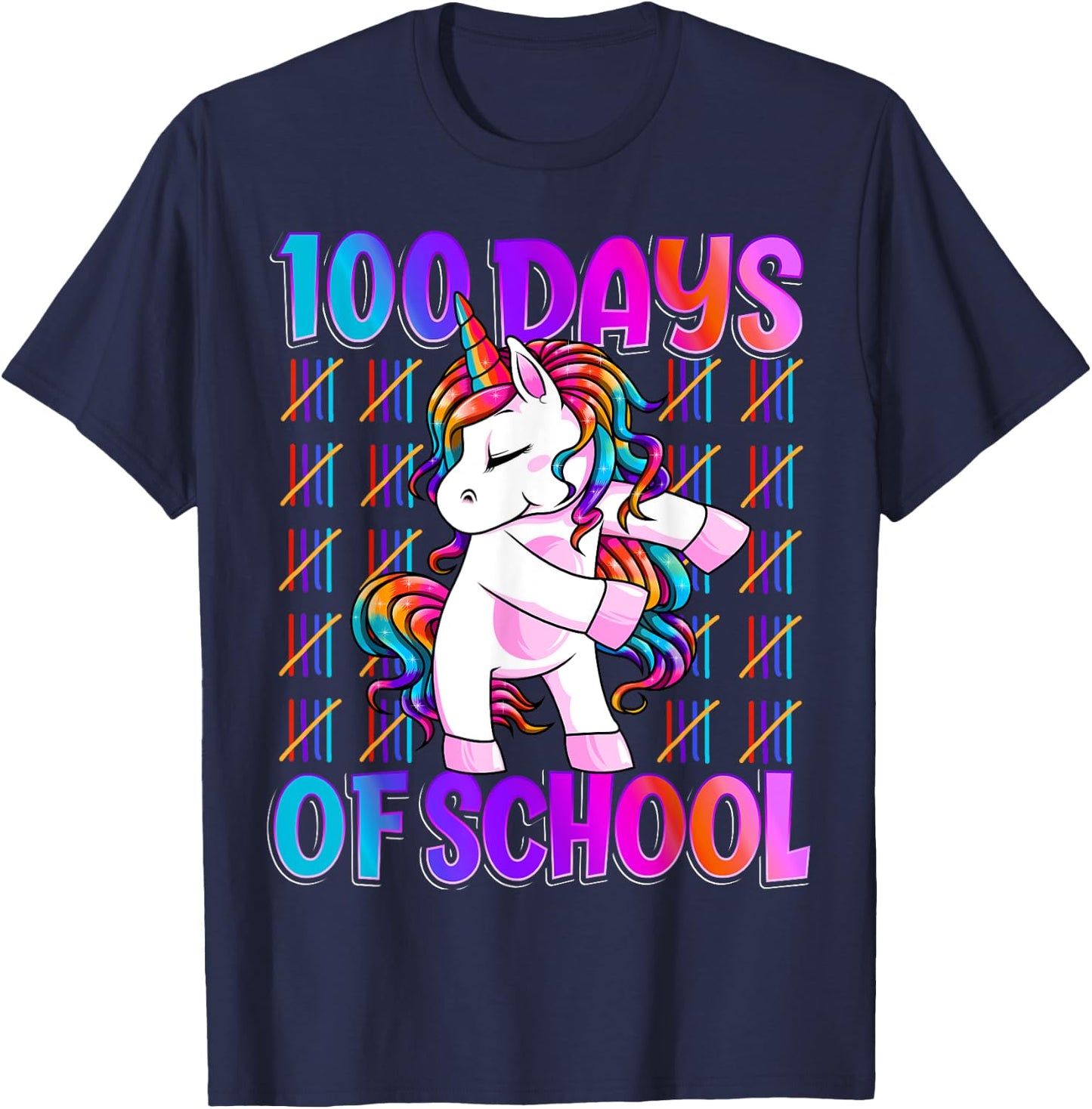 100 Magical Day of School And Still Awesome 100 Days Smarter Unicorn Kids School Shirt Black -Kids Small T-Shirt - T-Shirt | Navy