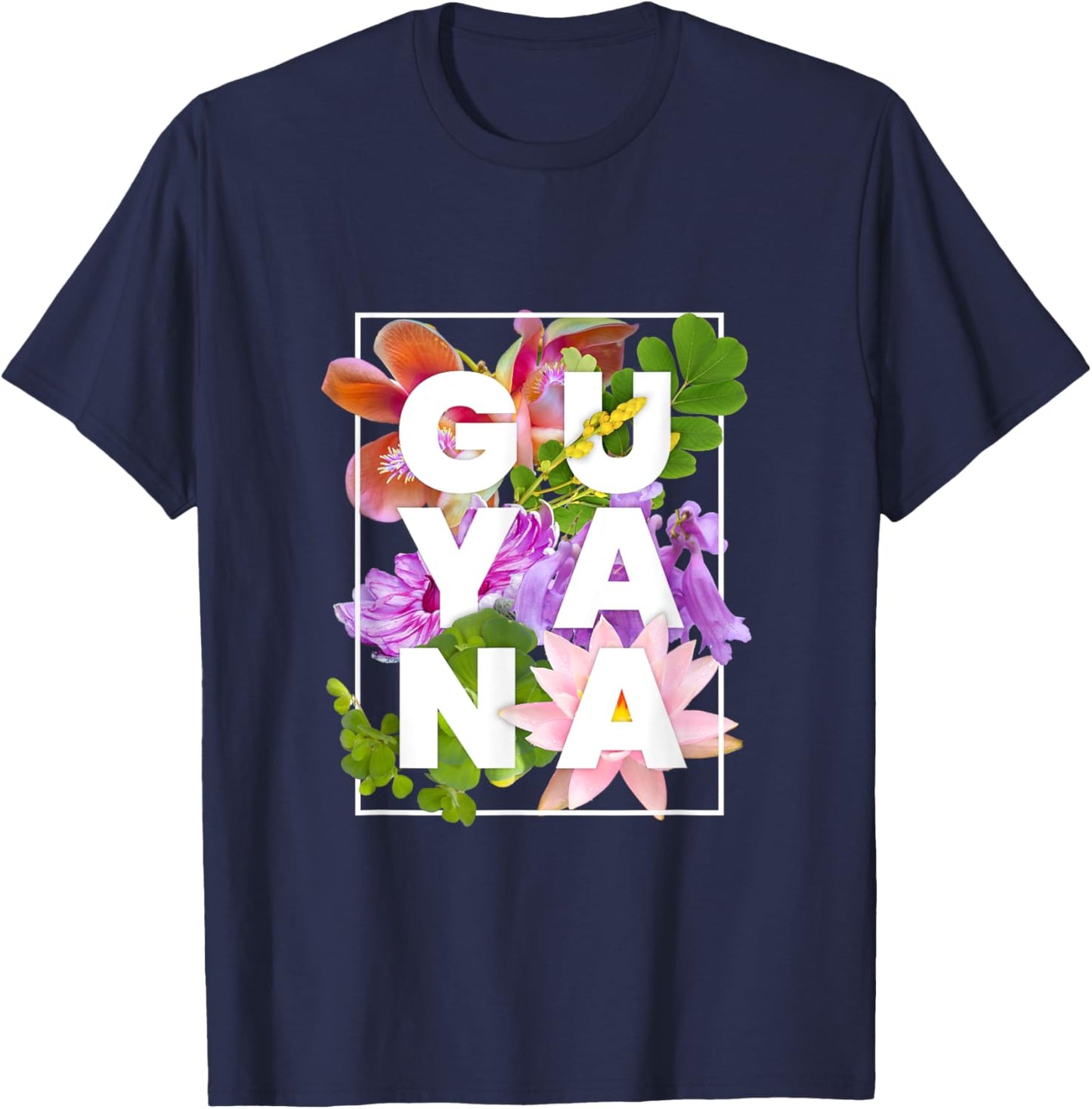 Flowers of Guyana Word Art - Guyanese Pride T-Shirt - T-Shirt | Navy