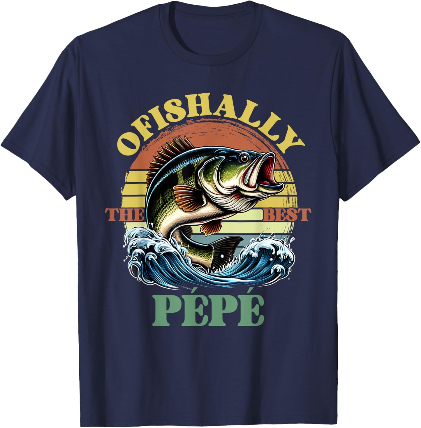 Ofishally The Best Pepe Retro Vintage Bass Fishing T-Shirt - T-Shirt | Navy