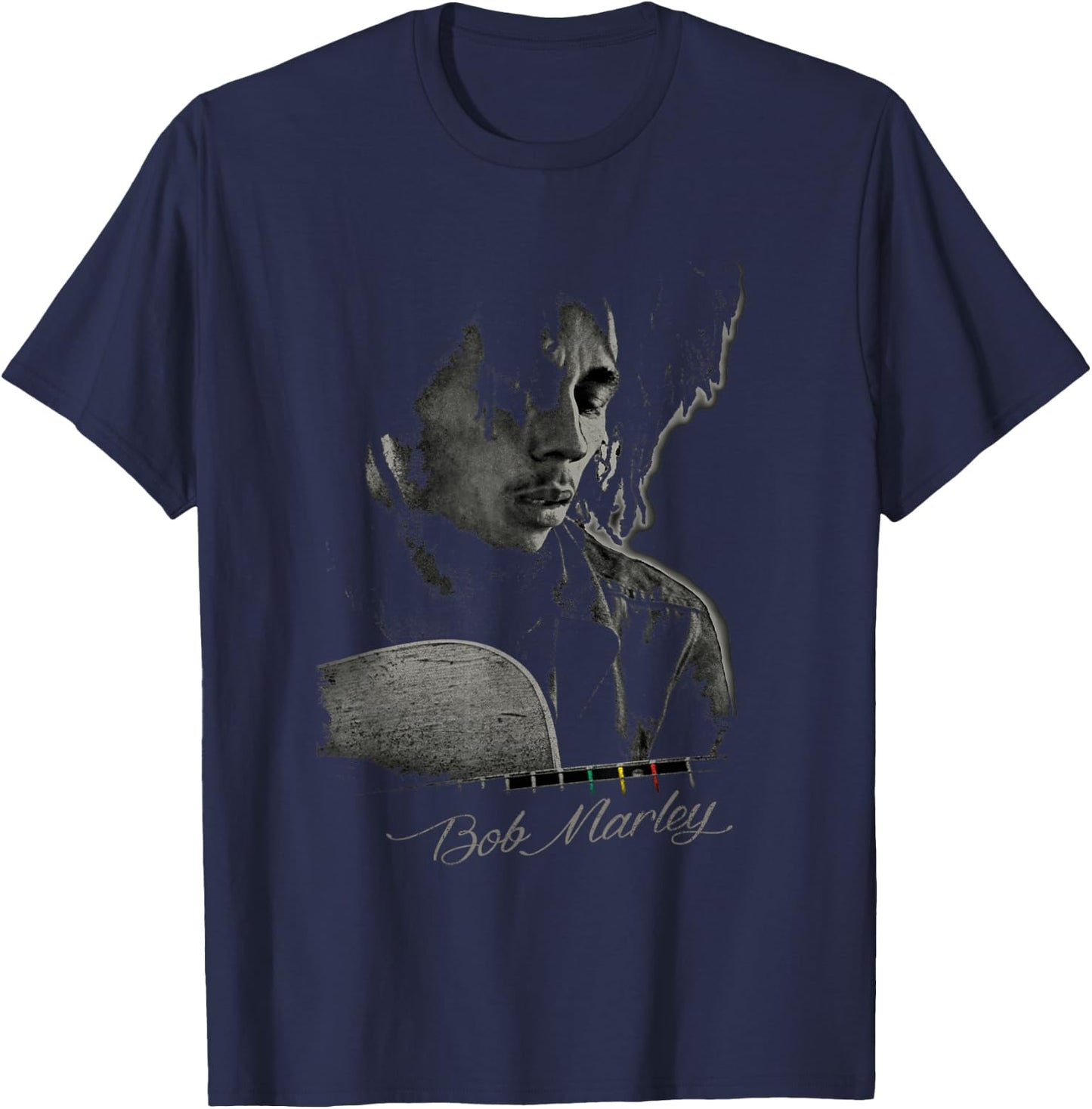 Bob Marley Catch A Fire Guitar Small T-Shirt - T-Shirt | Navy