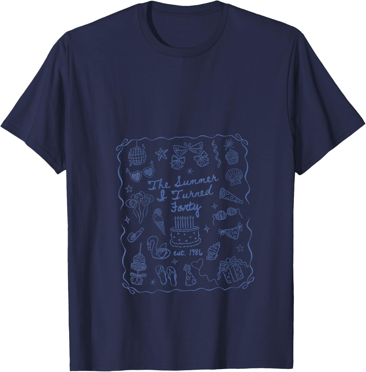 Women's Summer I Turned Forty Coquette Bow Coastal 40th Birthday V-Neck T-Shirt - T-Shirt | Navy