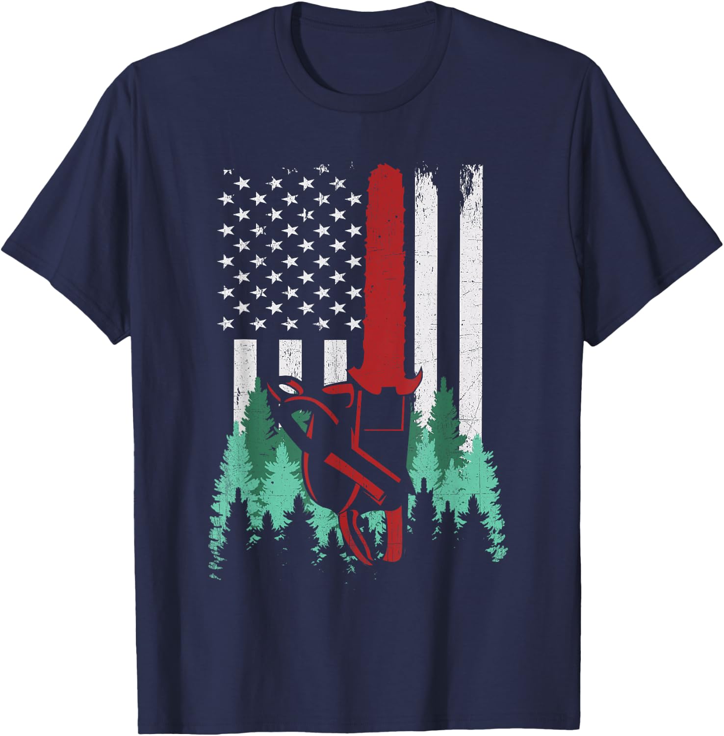 Funny Thin Red Line Logger Arborist Lumberjack American Flag Women Men T-Shirt - T-Shirt | Navy