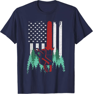 Funny Thin Red Line Logger Arborist Lumberjack American Flag Women Men T-Shirt - T-Shirt | Navy