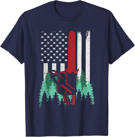 Funny Thin Red Line Logger Arborist Lumberjack American Flag Women Men T-Shirt - T-Shirt | Navy