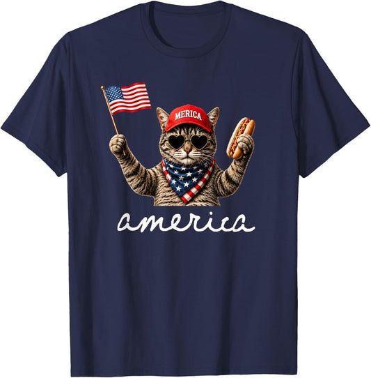USA America Cat Hot Dog 1776-2026 4th of July 250 Years T-Shirt - T-Shirt | Navy