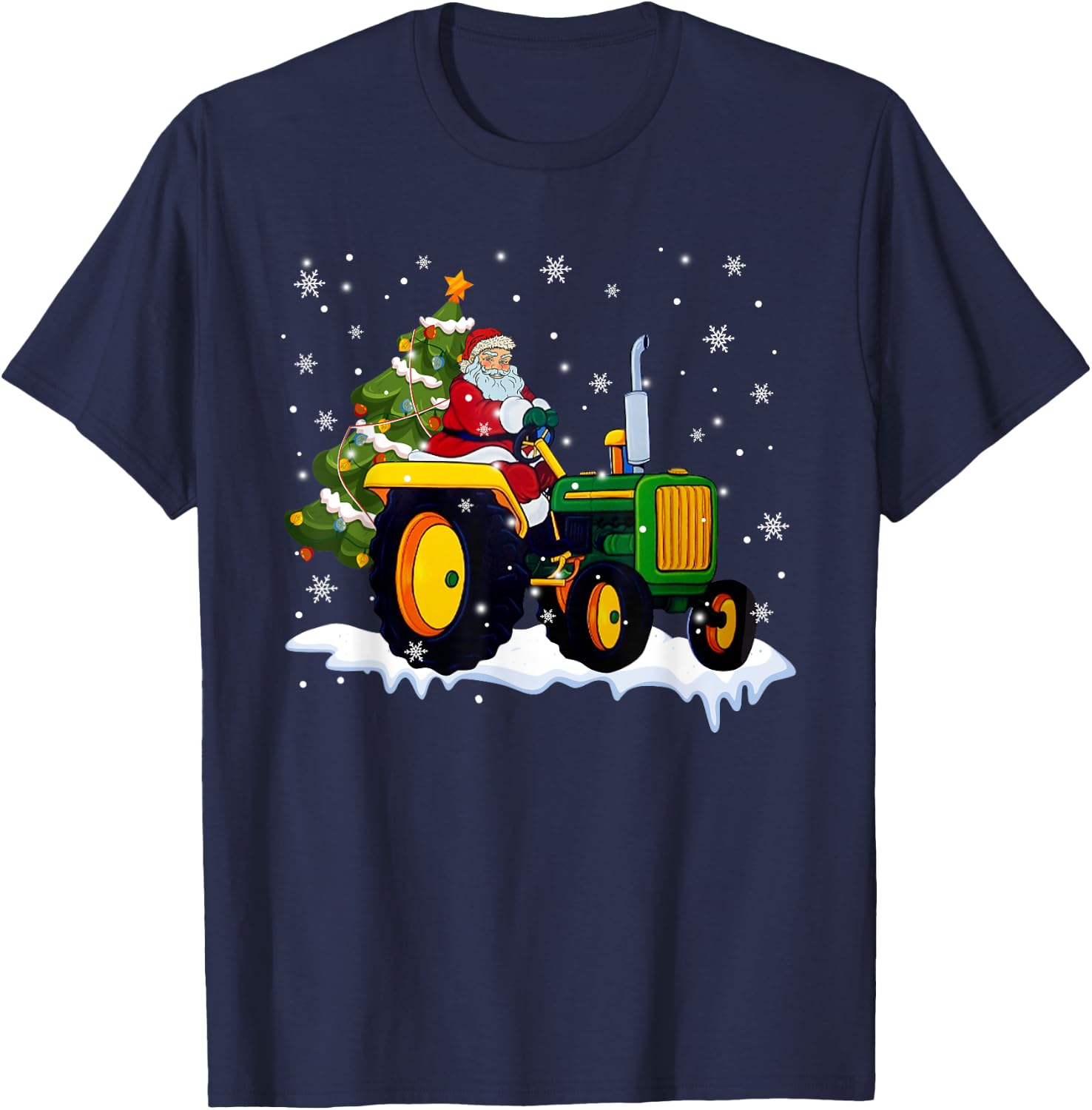 Christmas Santa Claus Riding Tractor Xmas Tree Tractor Lover T-Shirt - T-Shirt | Navy