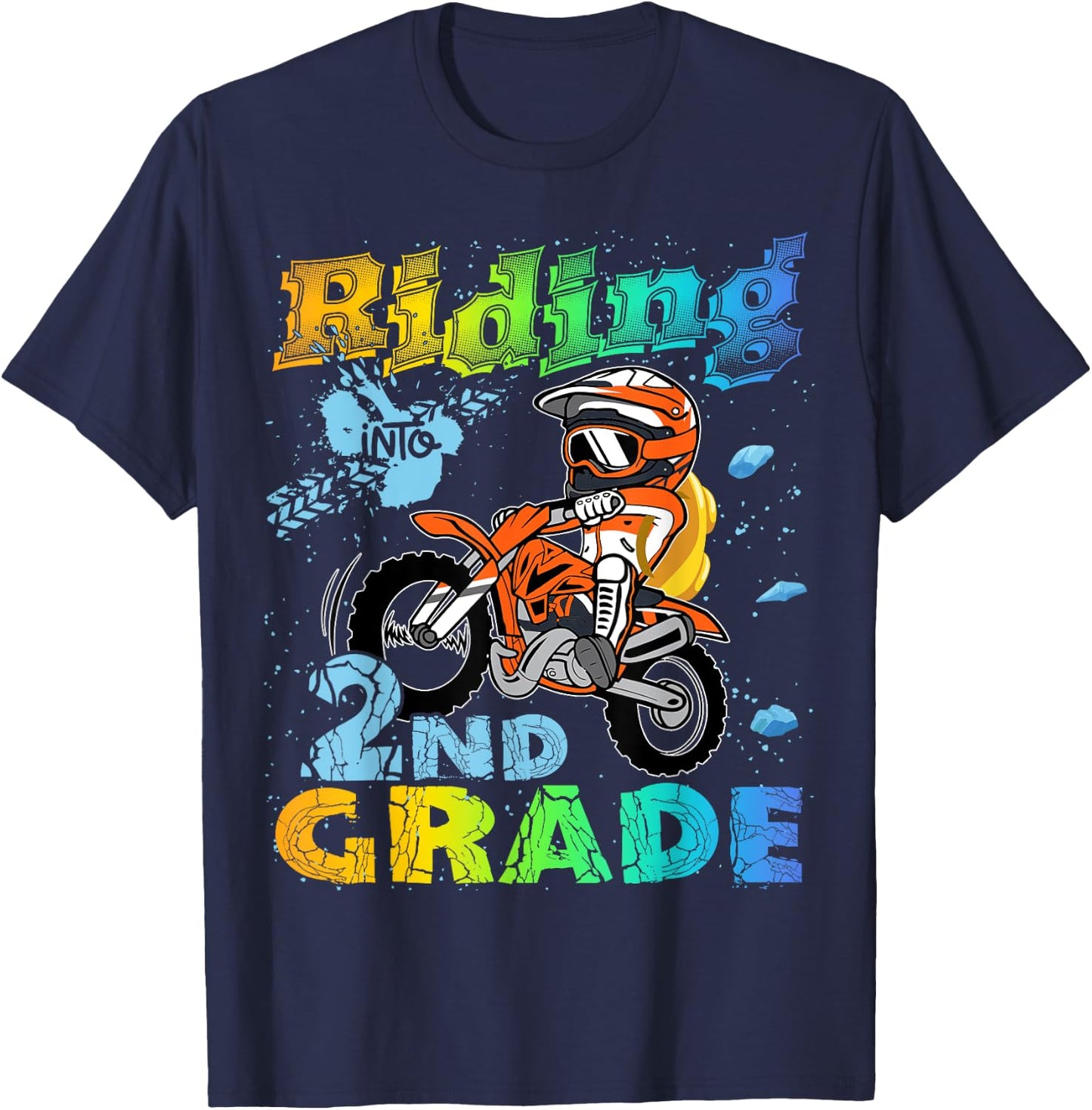 Riding Into 2nd Grade Dirt Bike Backpack For Boys Girls T-Shirt - T-Shirt | Navy