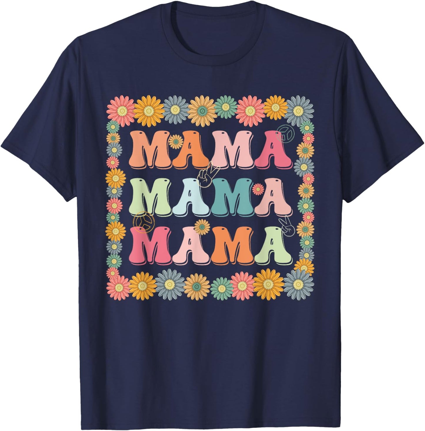 Groovy Mama Family Matching Mother's Day Party Women Hippie T-Shirt - T-Shirt | Navy