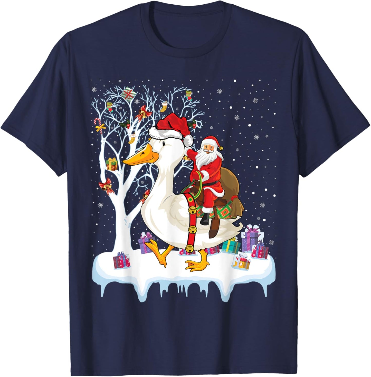 Goose Duck Bird Lover Xmas Gift Santa Riding Goose Christmas T-Shirt - T-Shirt | Navy