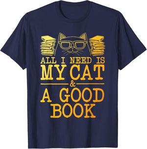 Cat & Book Art Women Cat Librarian Novel Book Lover T-Shirt - T-Shirt | Navy