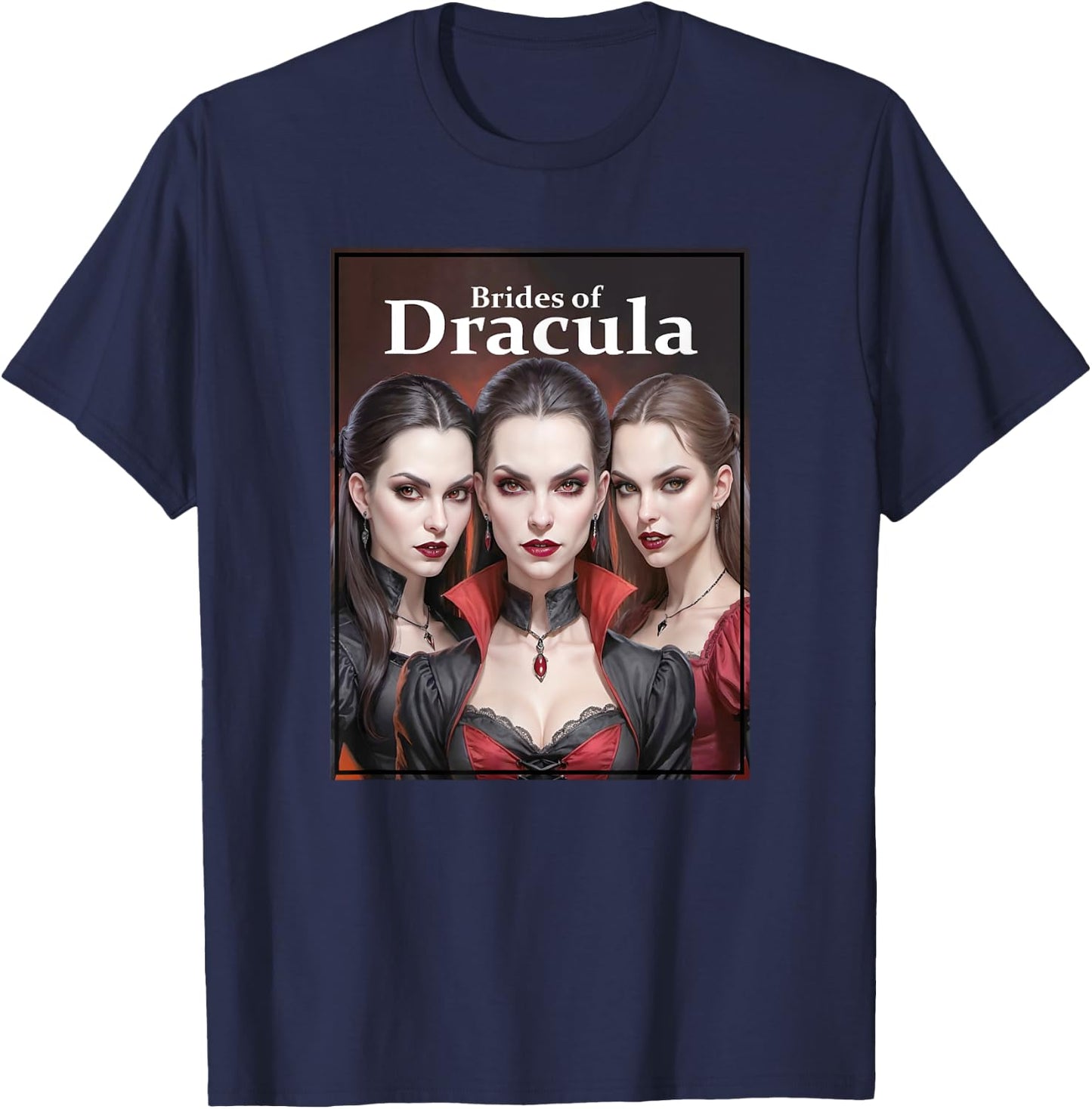 Dracula's Brides - Seductive Vampire Sisters T-Shirt - T-Shirt | Navy