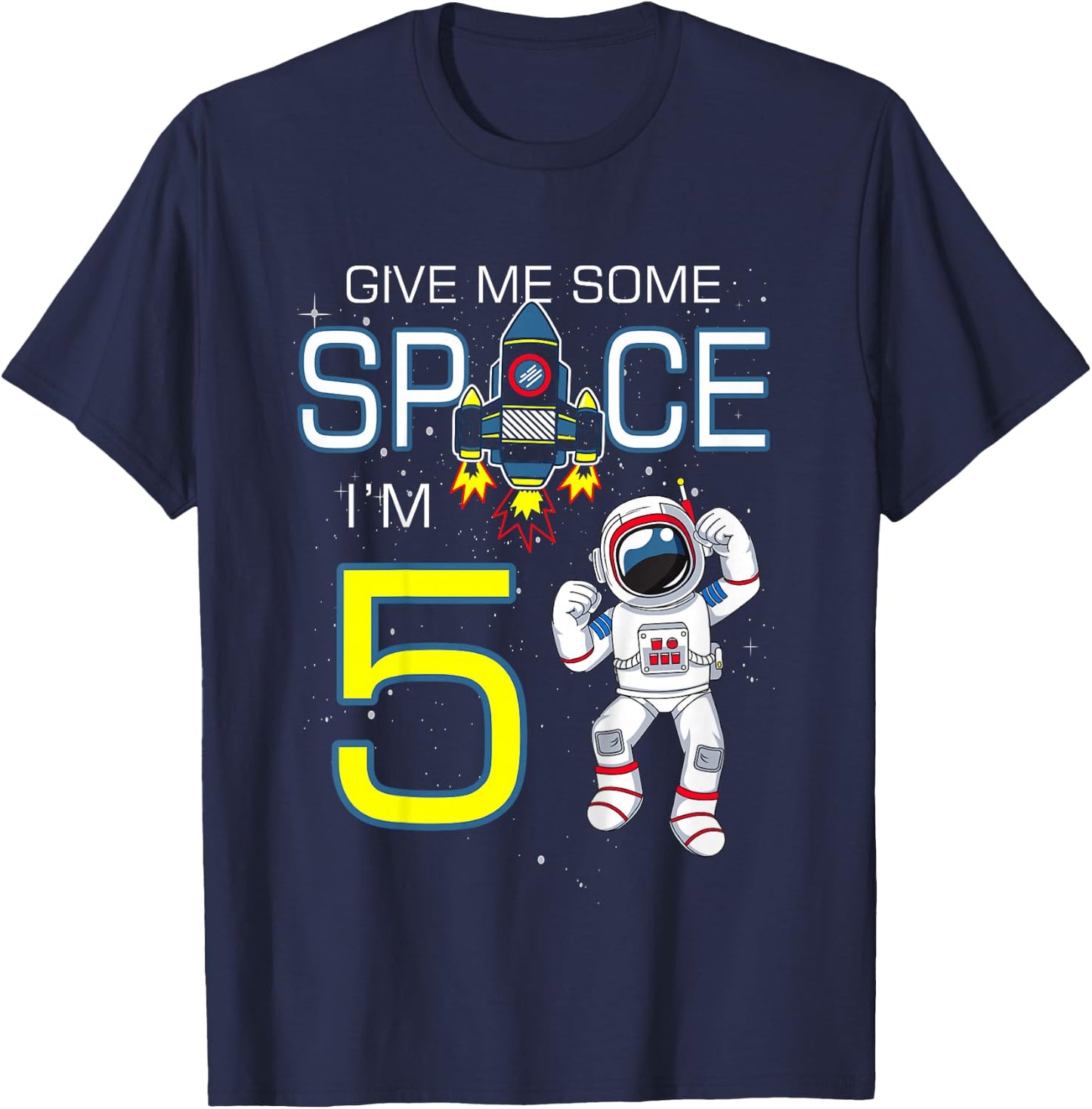 Outer Space 5 Year Old 5th Birthday Space Ship Planet Party T-Shirt - T-Shirt | Navy