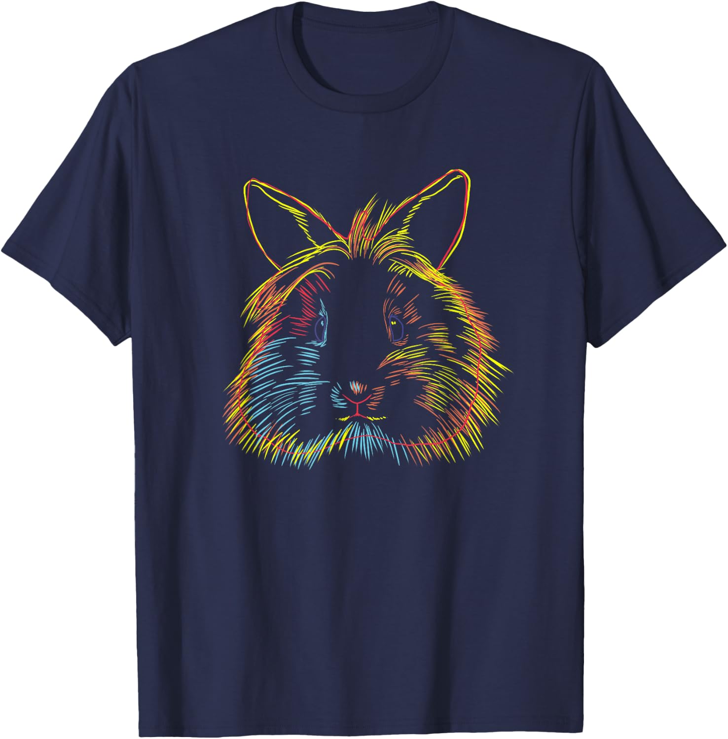 Colourful Rabbit Lion Head Rabbit T-Shirt - T-Shirt | Navy