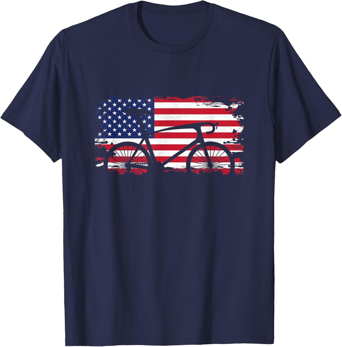 American Flag Road Biking Cycling Apparel - Bicycle Cycling T-Shirt - T-Shirt | Navy