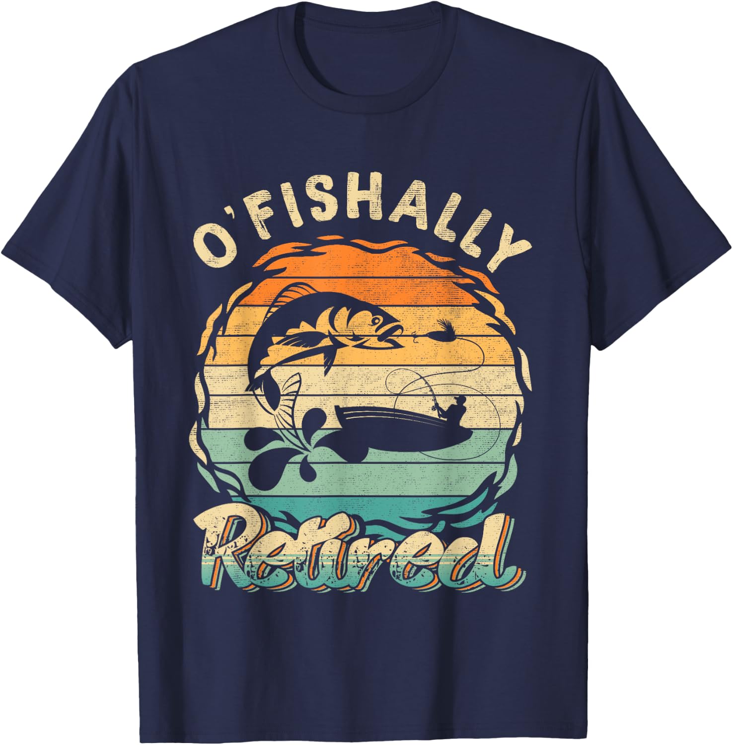 Funny O'fishally Retired for Retired Fishing Men Vintage T-Shirt - T-Shirt | Navy