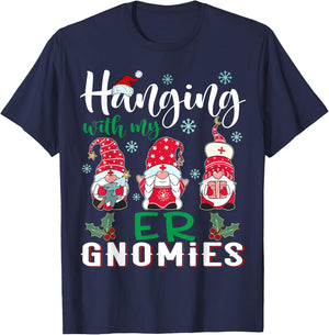 Hanging With My ER Gnomies Nurse Christmas Santa Hat T-Shirt - T-Shirt | Navy