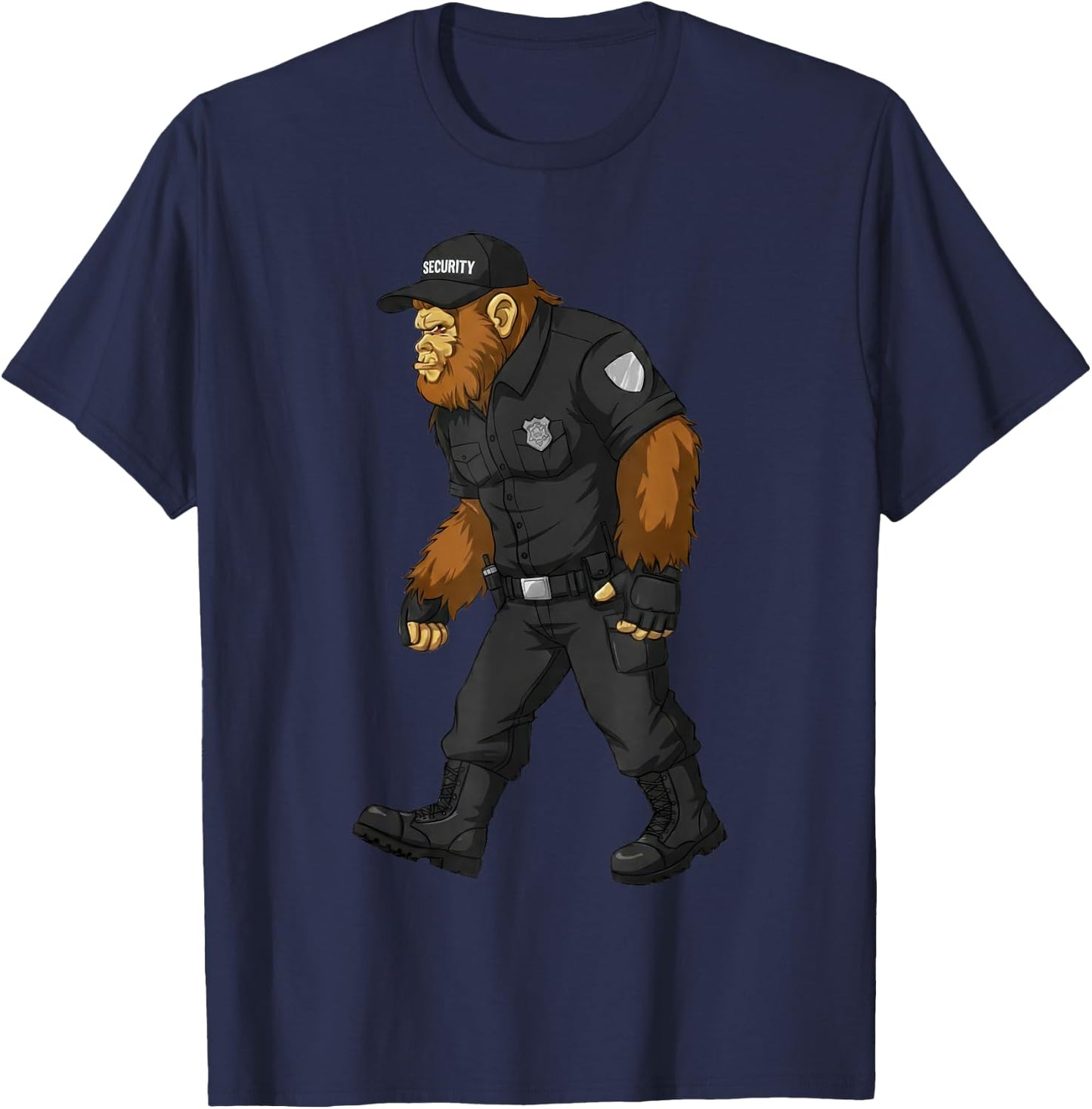 Bigfoot Security Guard Patrol Funny Sasquatch Lover Watching T-Shirt - T-Shirt | Navy