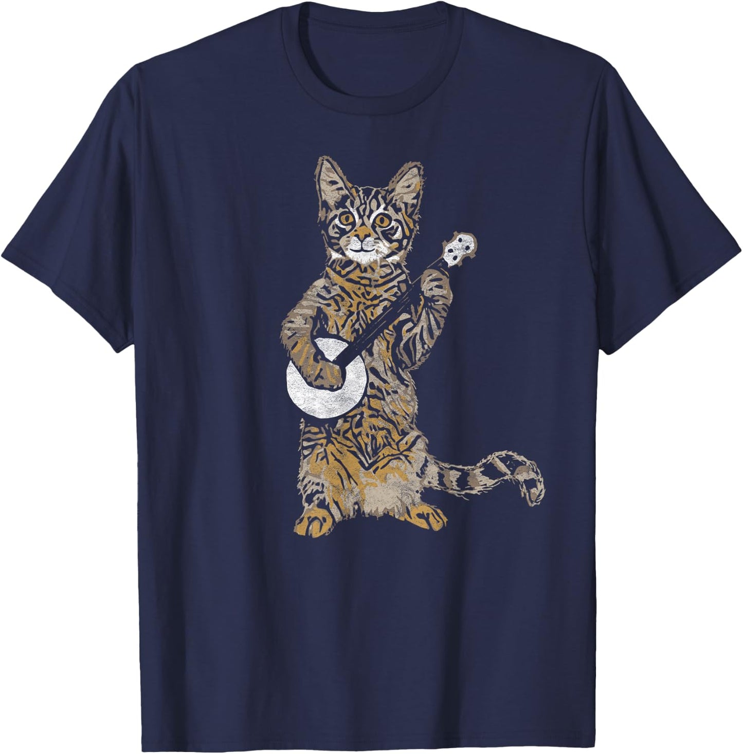 Banjo Cat - Funny Retro Style Bluegrass & Tabby Cat Lover T-Shirt - T-Shirt | Navy