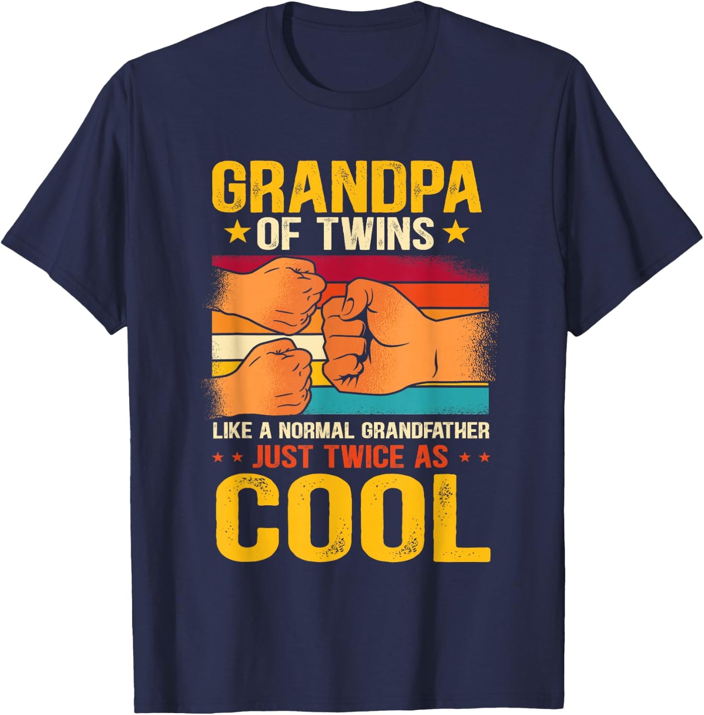 Best Grandpa Ever Grandpa Of Twins Apparel Men's Black Cotton Polyester Modern Cool Twins Grandpa Small Short Sleeve Classic Fit Pull On All Seasons Imported Machine Wash T-Shirt - T-Shirt | Navy