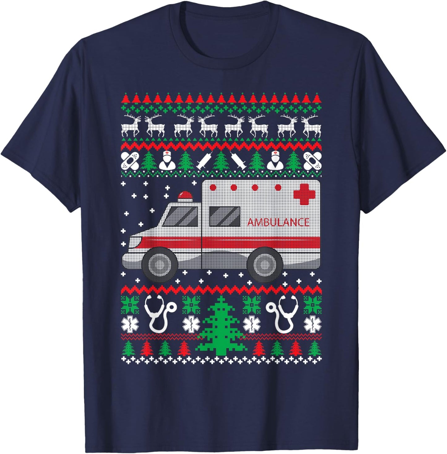 Sanitäter Geschenke Paramedic Gifts EMT EMS Ugly Christmas Funny Holiday T-Shirt - T-Shirt | Navy