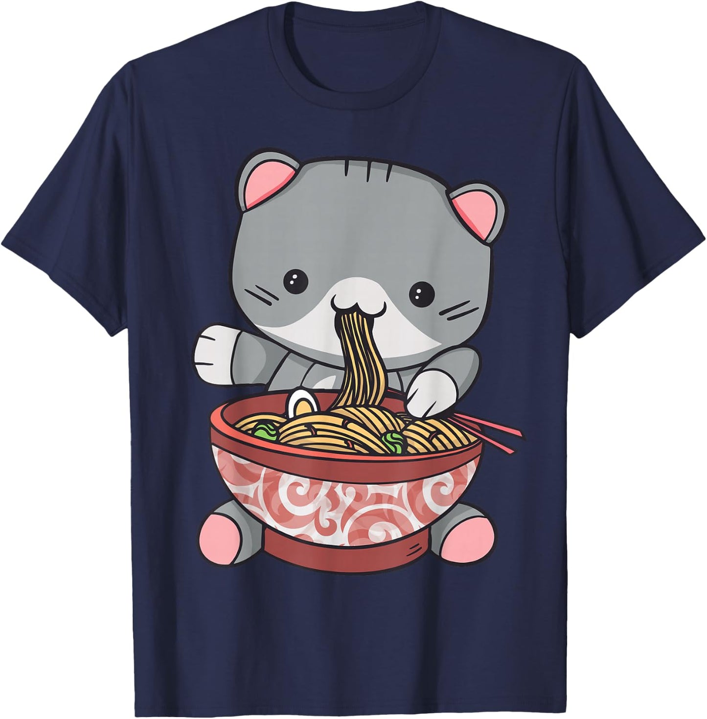 Ramen Cat Japanese Kawaii Anime Lover T-Shirt - T-Shirt | Navy