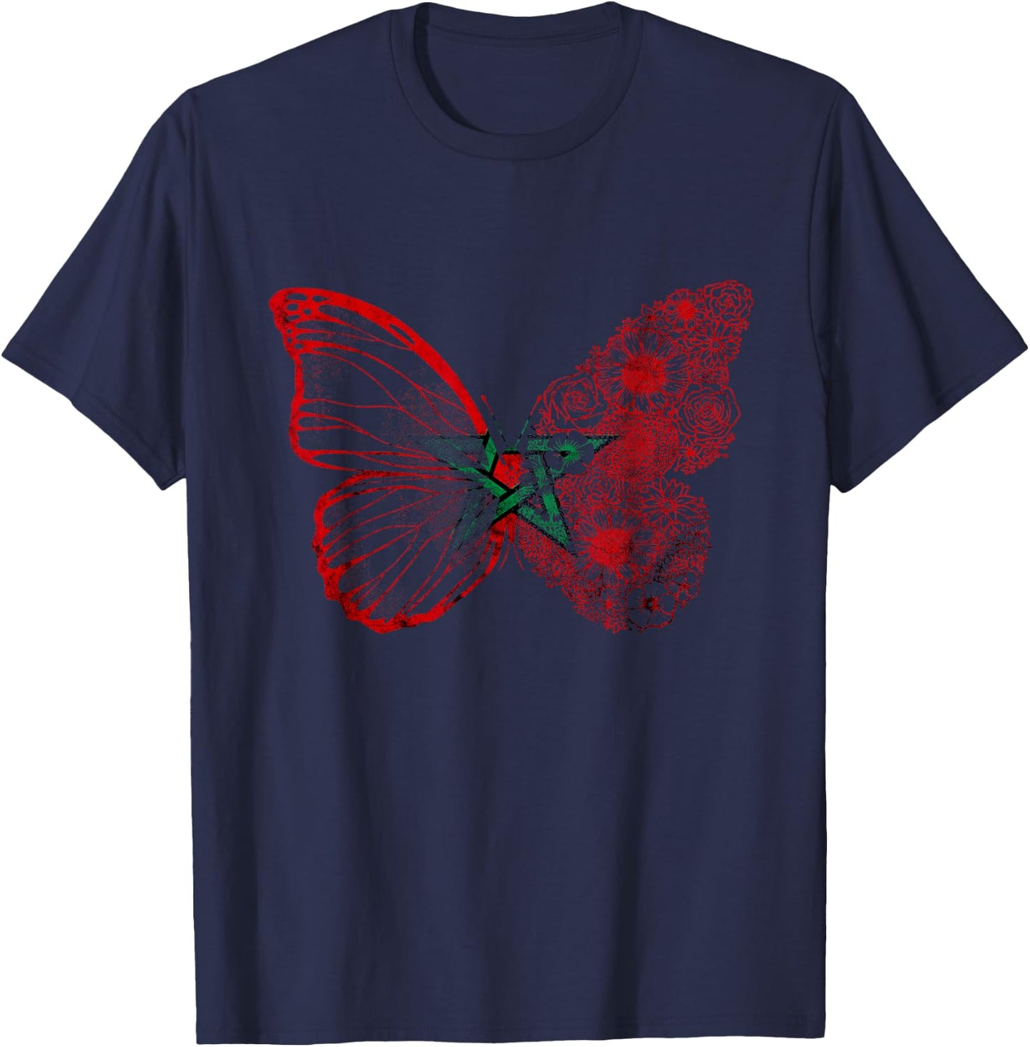 Morocco Flag Butterfly Moroccan Roots Moroccan Flag Morocco T-Shirt - T-Shirt | Navy