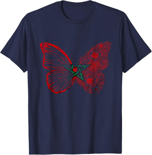 Morocco Flag Butterfly Moroccan Roots Moroccan Flag Morocco T-Shirt - T-Shirt | Navy